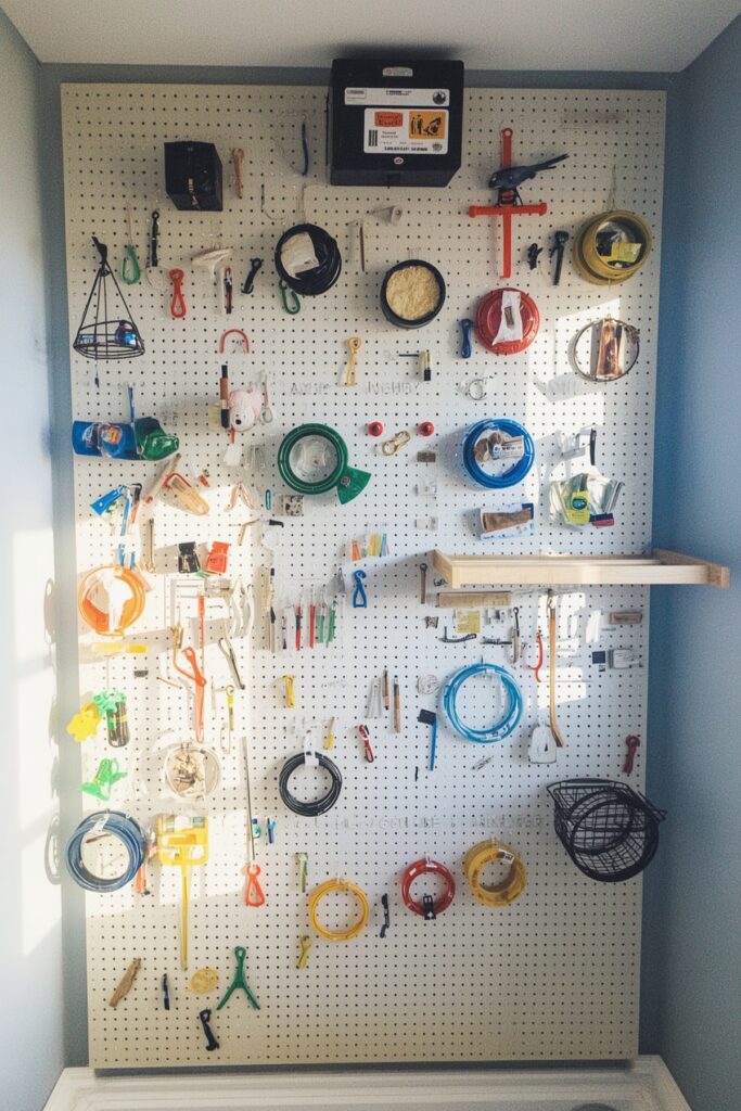 Pegboard Wall with Hanging Cat Accessories