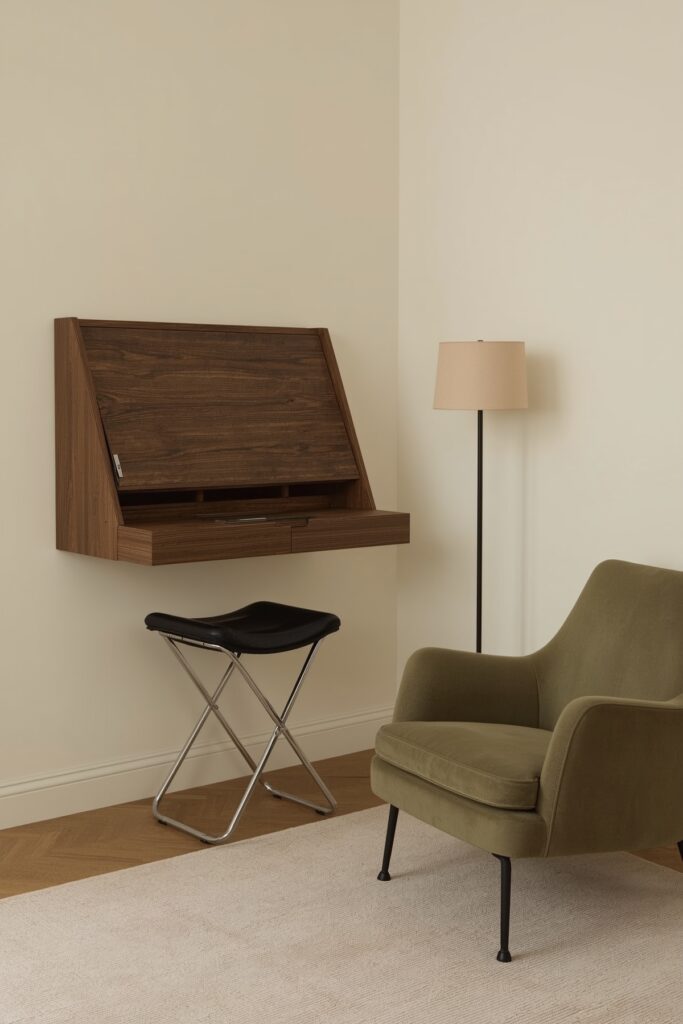 Fold-Out Wall-Mounted Desk in Lounge