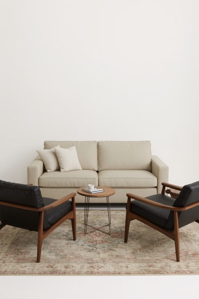 Light Sofa with Dark Accent Chairs