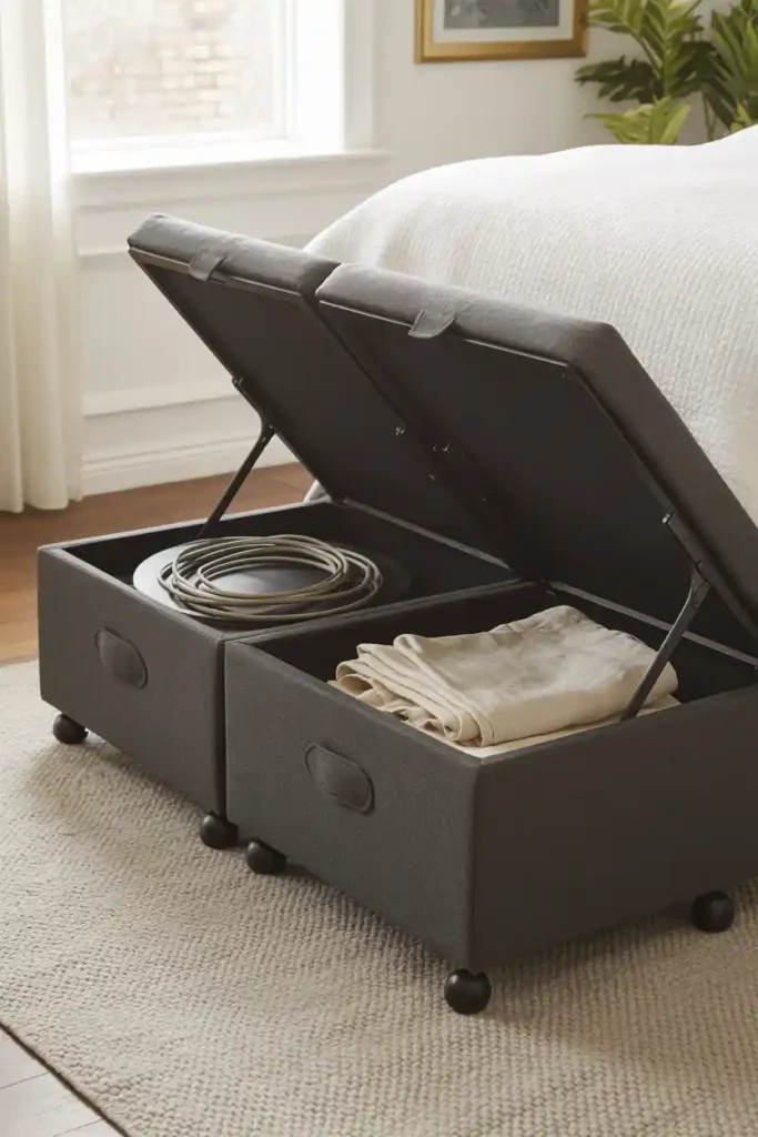 Stow-Away Ottoman Pair with Hidden Storage