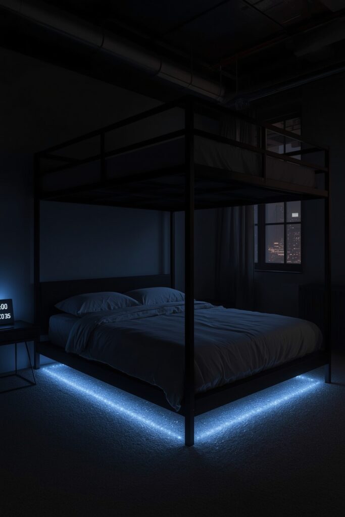 Black Metal Loft with LED Lighting Strip