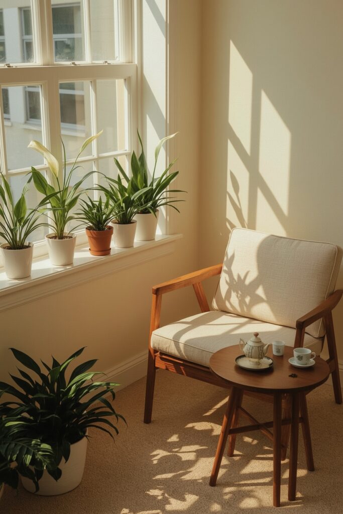 Plant-Lined Window Lounge Spot
