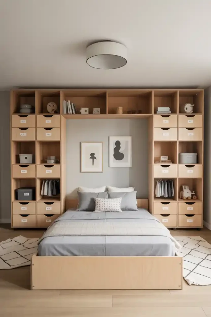 Plywood Platform Frame with Drawer Cubes