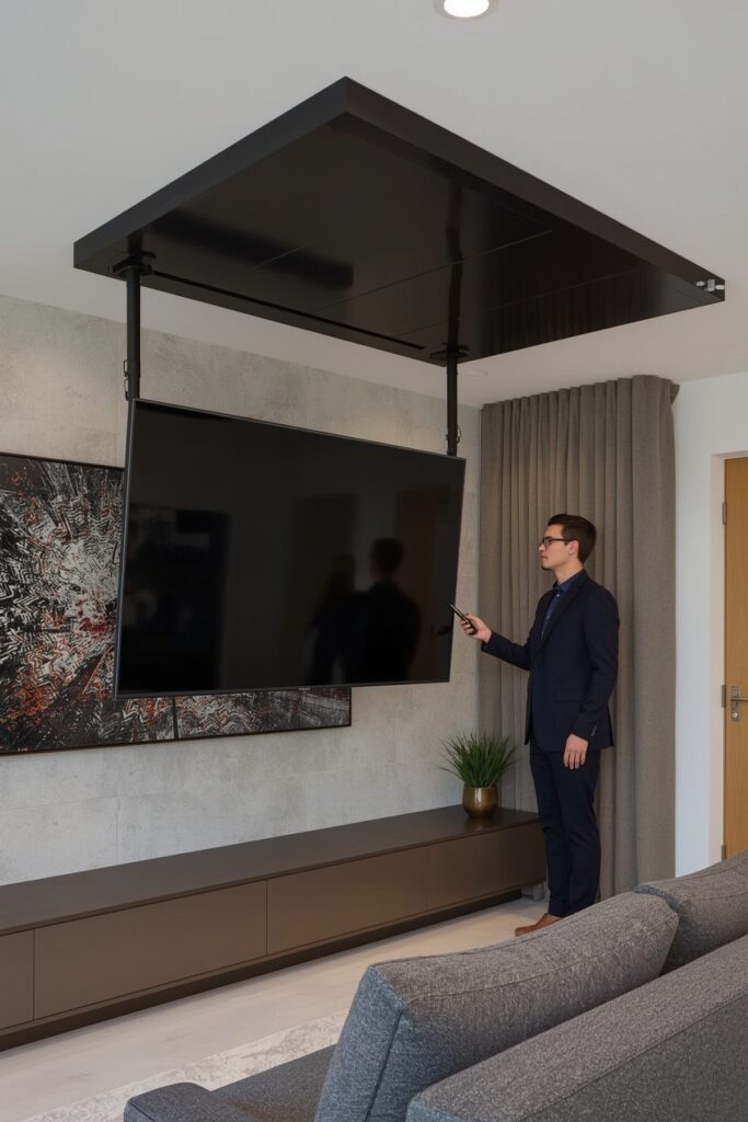 Ceiling-Mounted Drop-Down TV Unit
