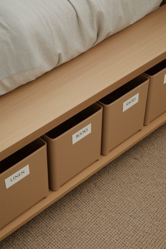 Bed with Detachable Rolling Storage Bins