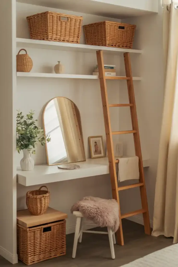 Corner Ladder-Shelf Beauty Station