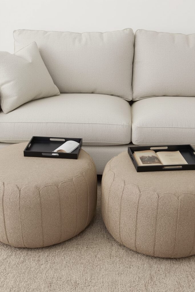 Cushioned Poufs as Footrests and Seating