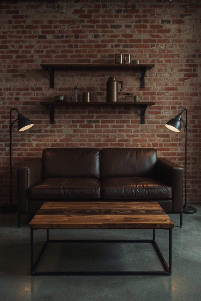 Industrial Lounge with Pipe Shelving