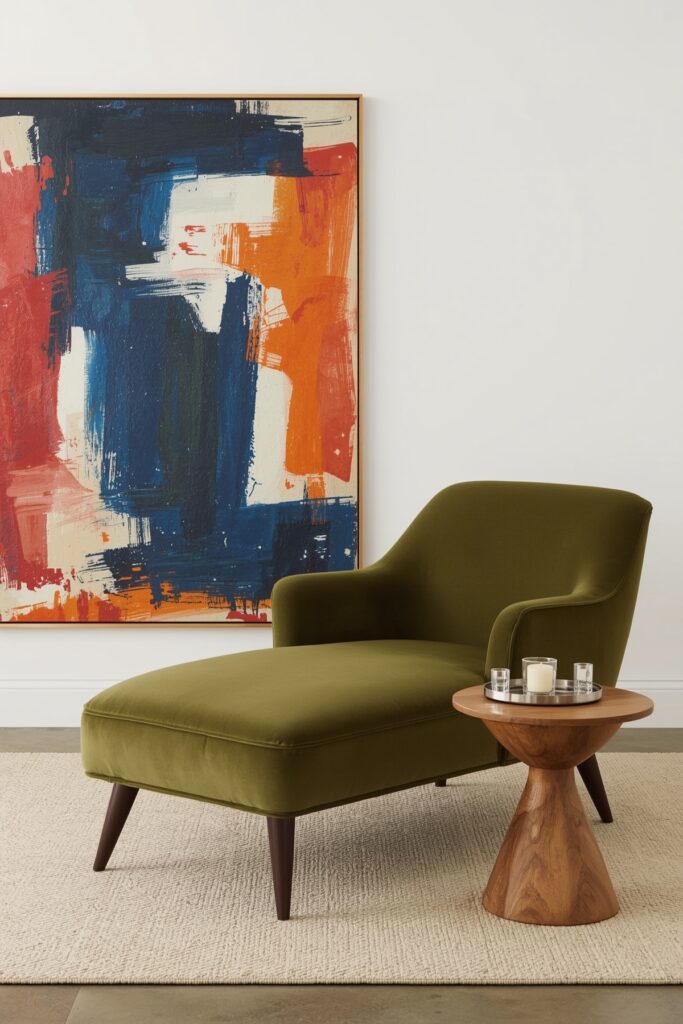Single Chaise Lounge Facing Wall Art