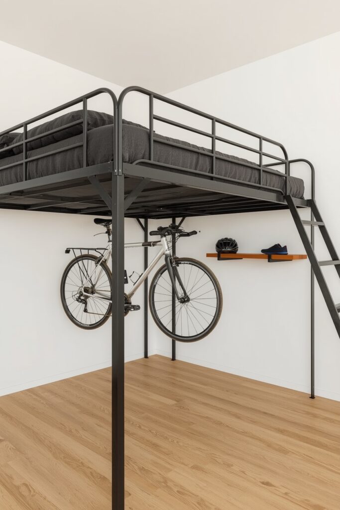 Space-Saving Loft with Under-Mounted Bike Rack