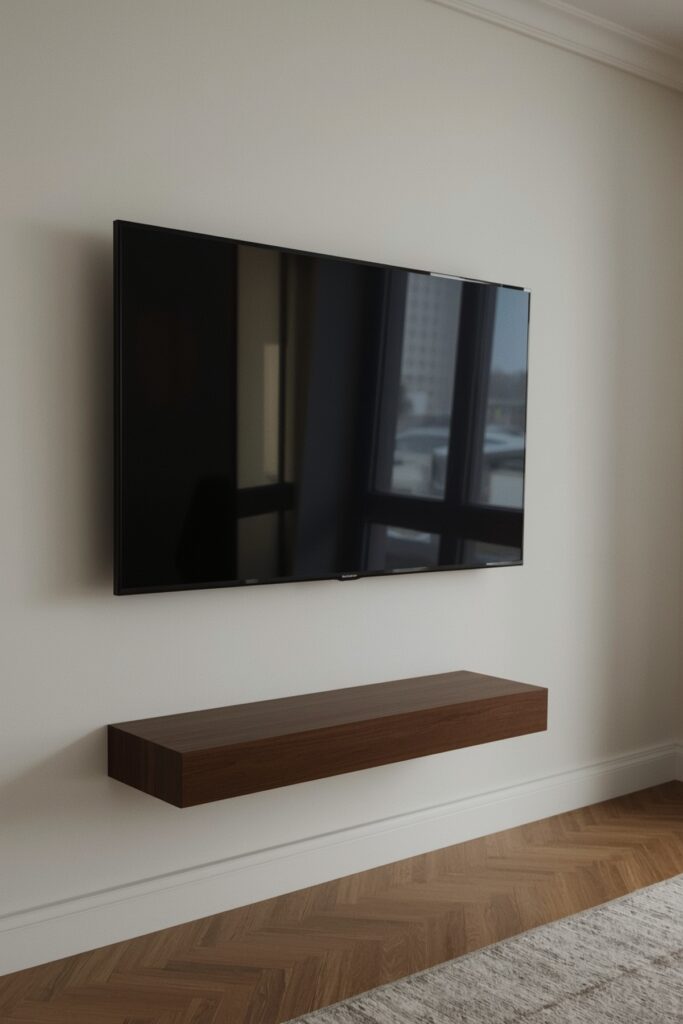 TV Wall-Mounted Above a Floating Media Unit