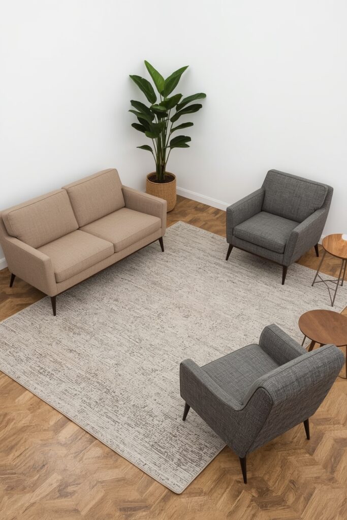 Angled Layout Around Central Rug