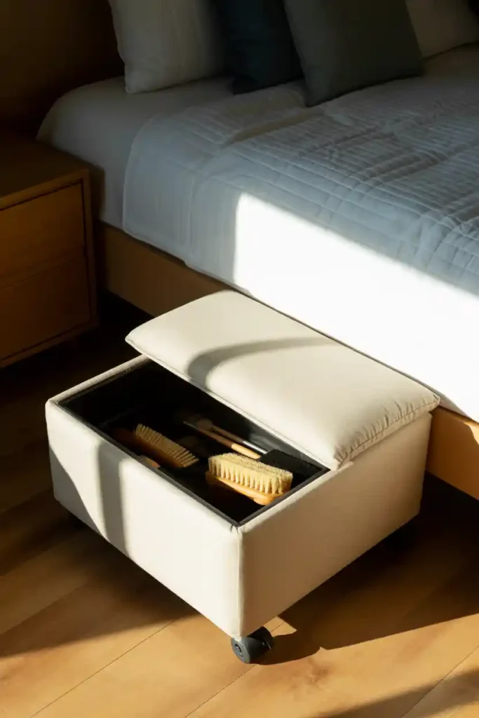 Slide-Under Bed Rolling Ottoman Vanity