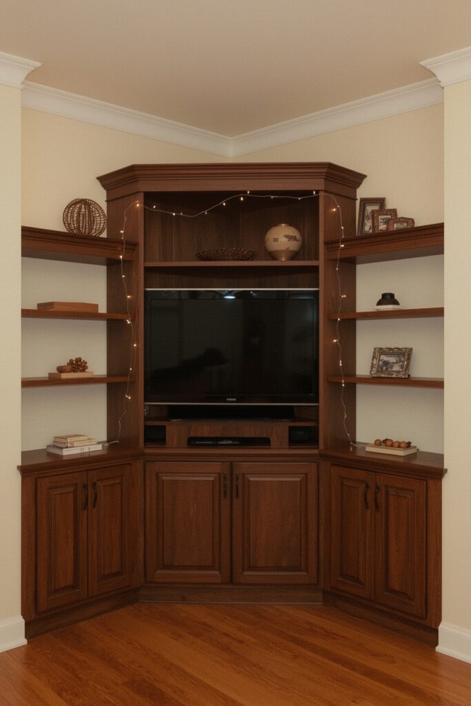 Corner-Fit TV Hutch with Bookshelves
