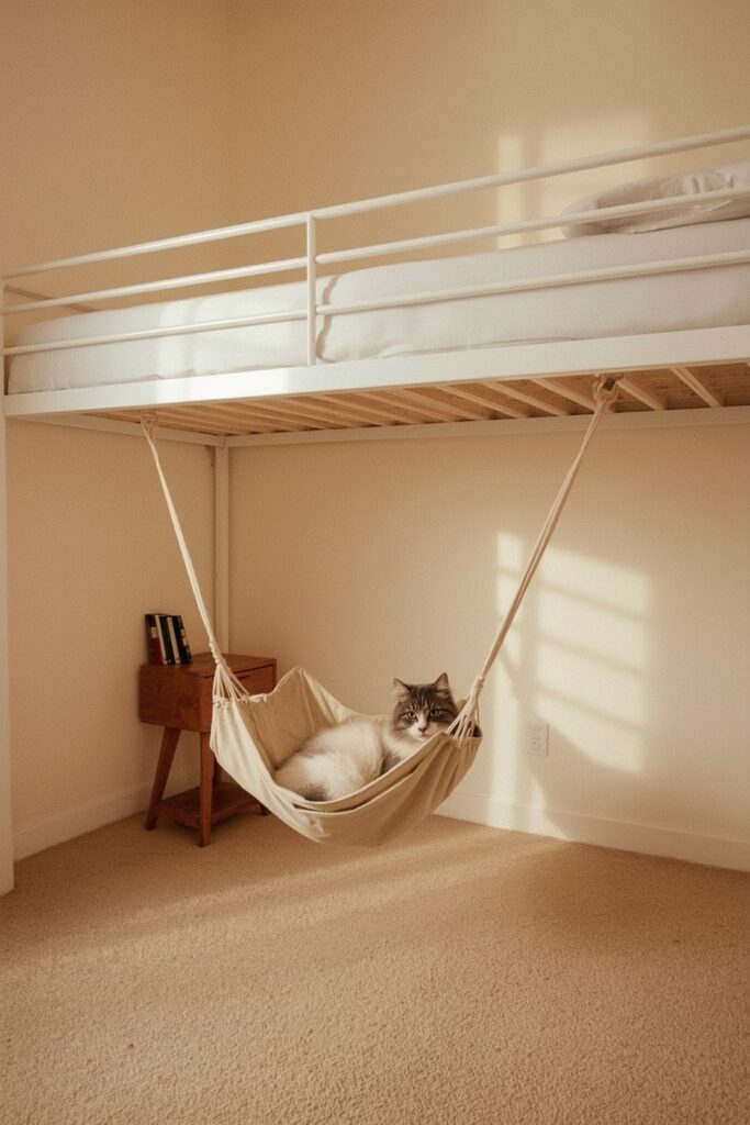 DIY Loft Bed with Cat Hammock Below