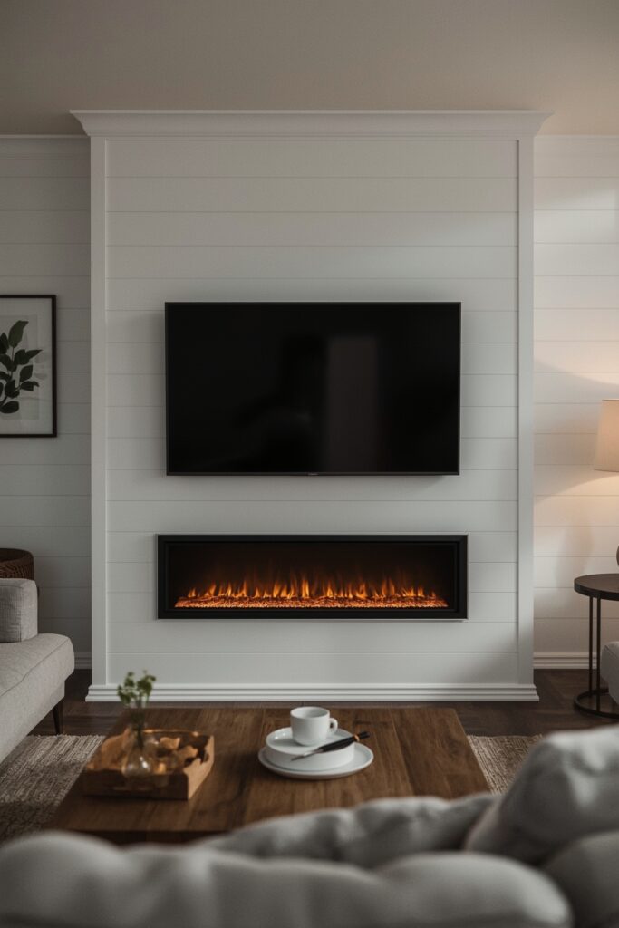 TV Above a Minimalist Electric Fireplace