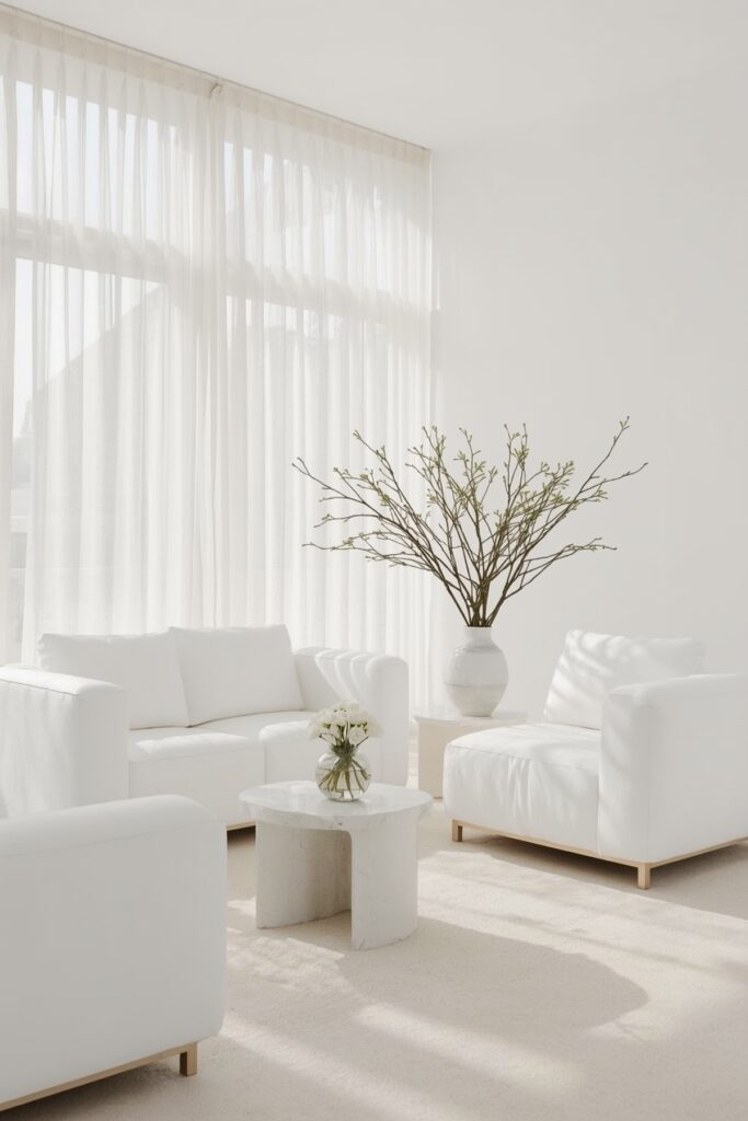 All-White Lounge for Visual Expansion