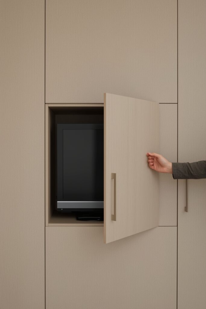 Foldable TV Behind Cabinet Doors