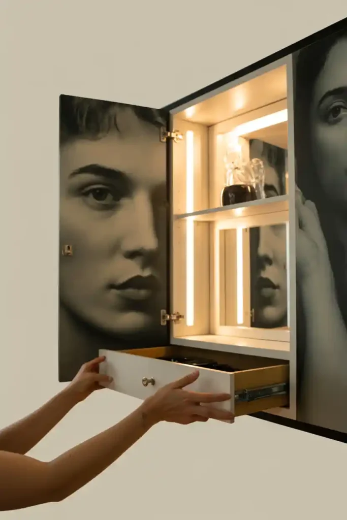 Fold-Out Picture Frame Concealed Vanity