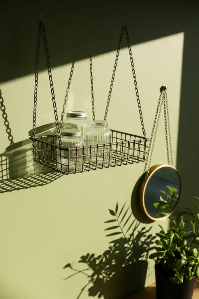 Ceiling-Hung Wire Shelf Makeup Bar