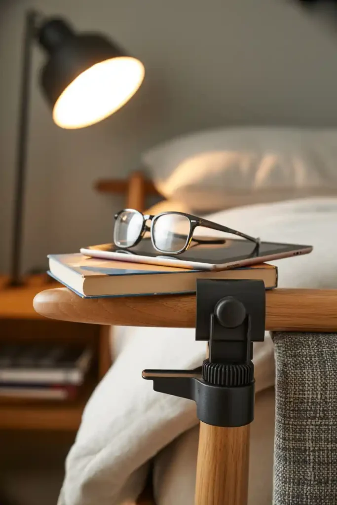 Clip-On Bed-Rail Shelves for Tablets & Books