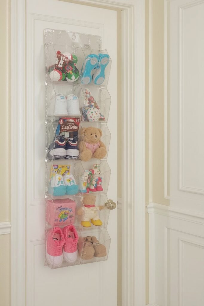 Clear Shoe Organizers on Closet Doors