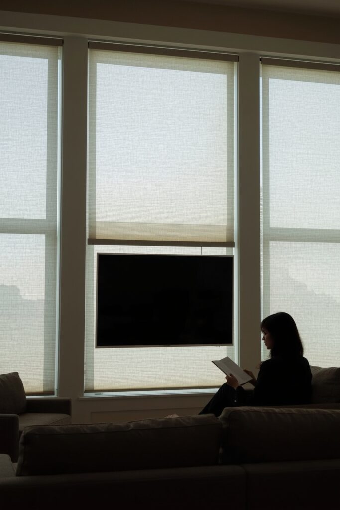 TV in a Windowed Room with Light Filtering Blinds