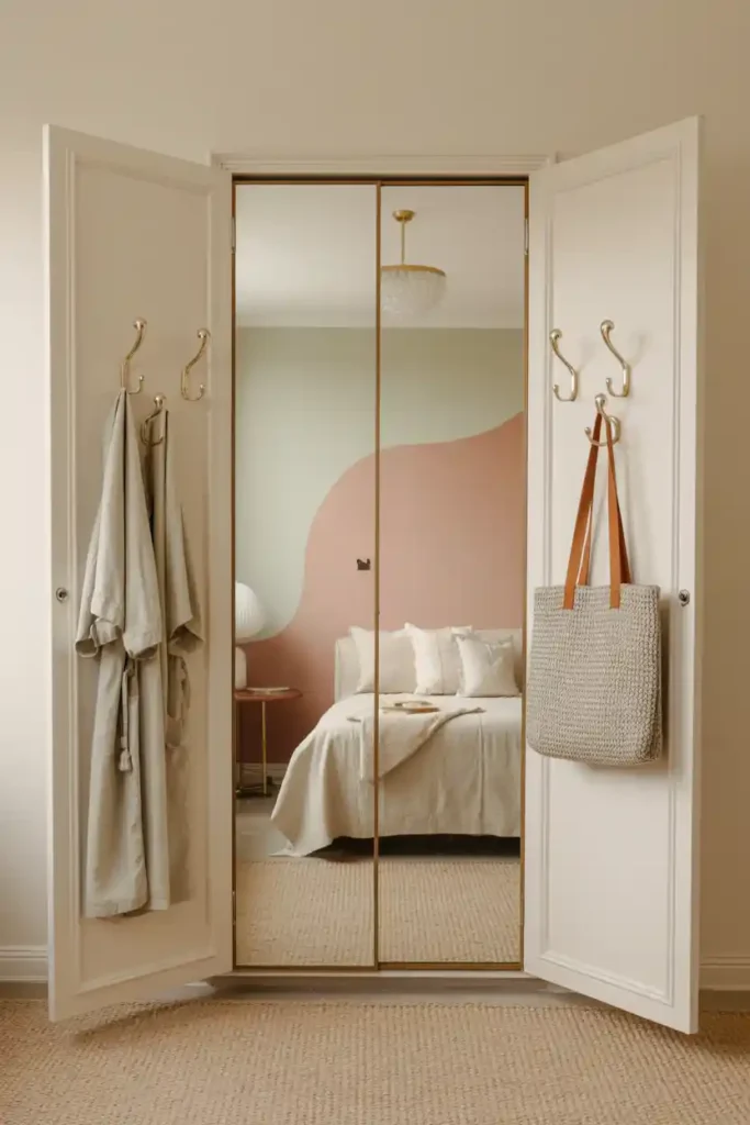Mirrored Closet Doors with Integrated Hooks
