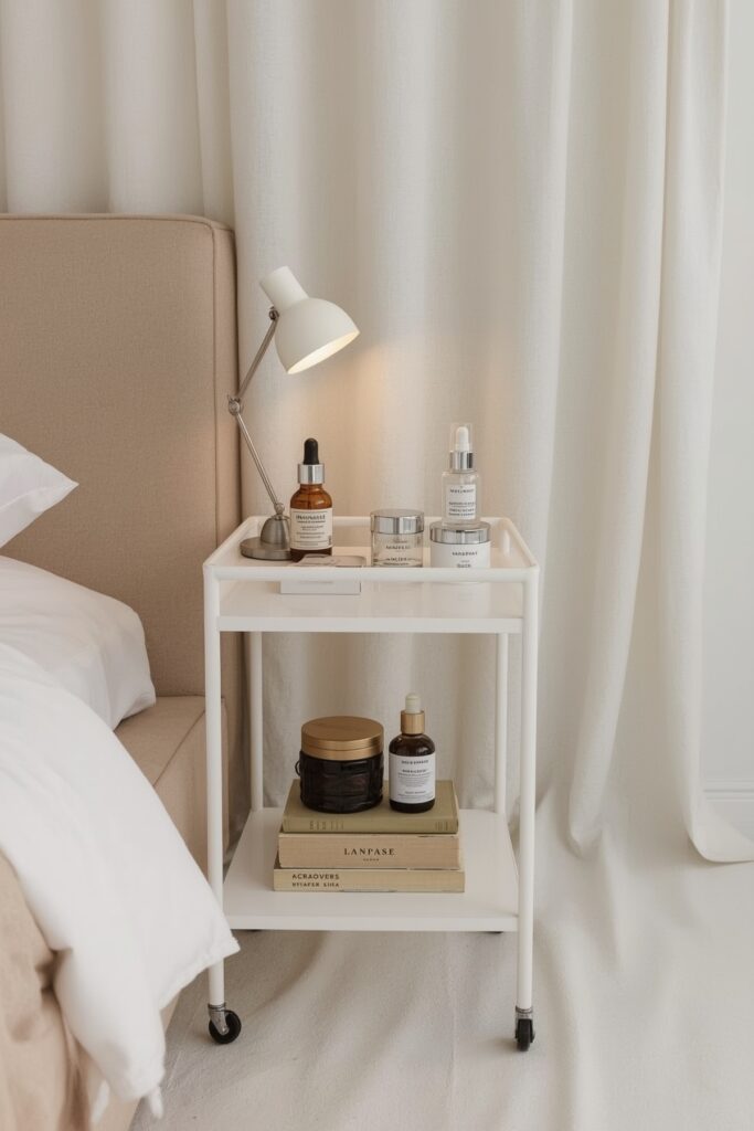 Slim Rolling Cart as Nightstand