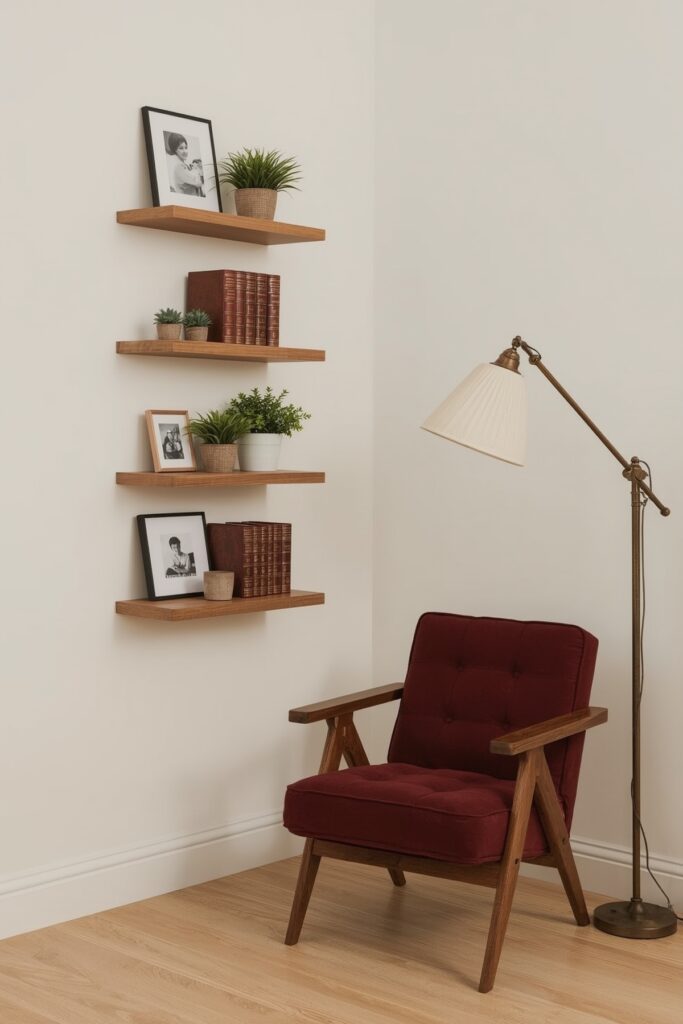 Floating Corner Lounge Shelves