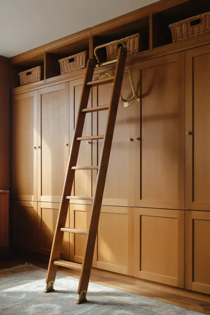Library Ladder Access to Upper Cabinets
