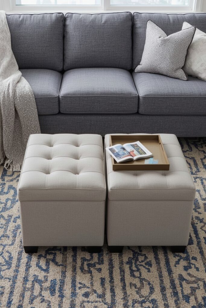 Dual Ottomans Instead of Coffee Table