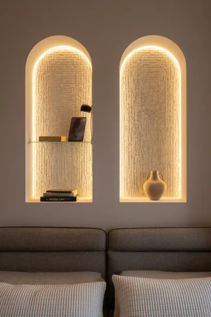 LED-Lit Alcove Niches as Nightstands