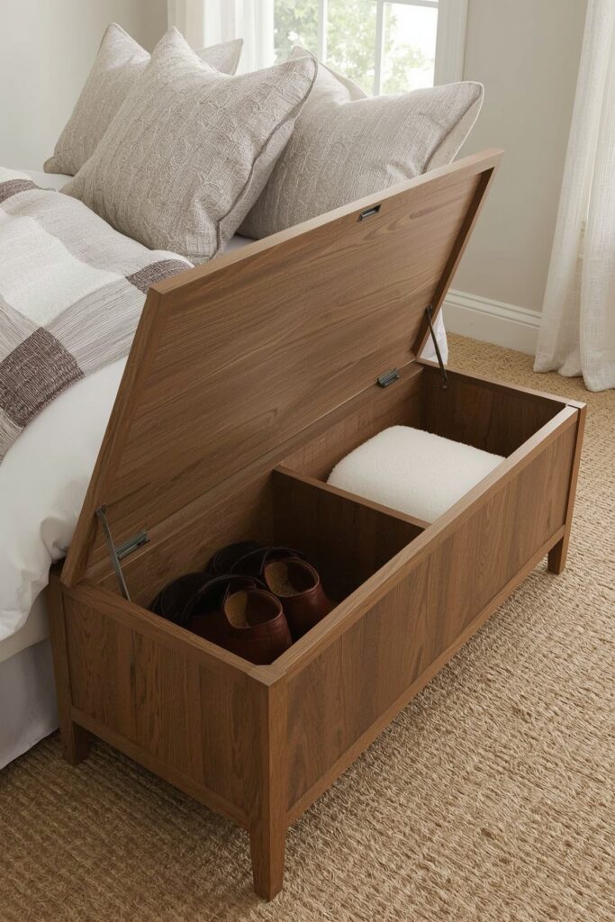 Slim Storage Bench at the End of a Studio Bed