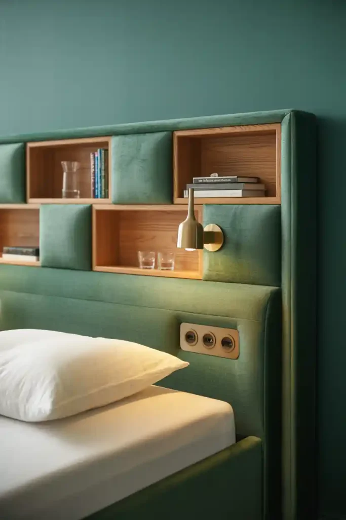 Wall-to-Wall Headboard with Built-In Shelves