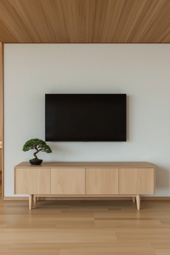 Minimal Japandi Console with Mounted TV