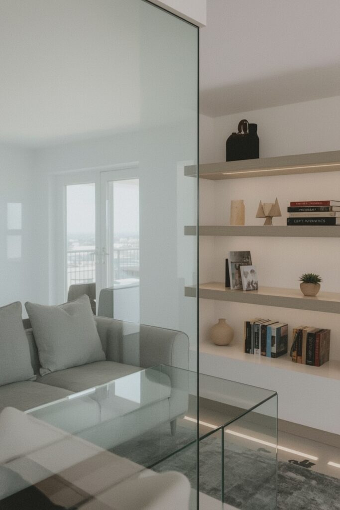 Sofa with Glass Side Arms for Airiness