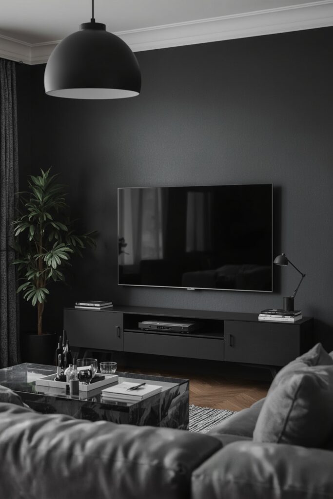 Monochrome Setup with TV Blending into Decor