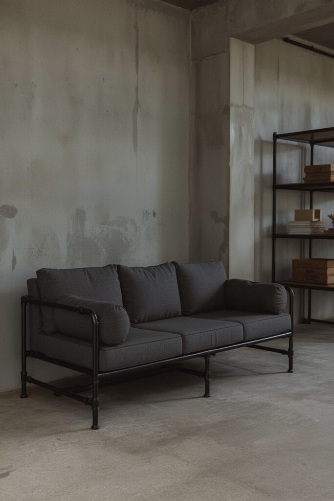 Metal Pipe Frame Couch with Industrial Finish