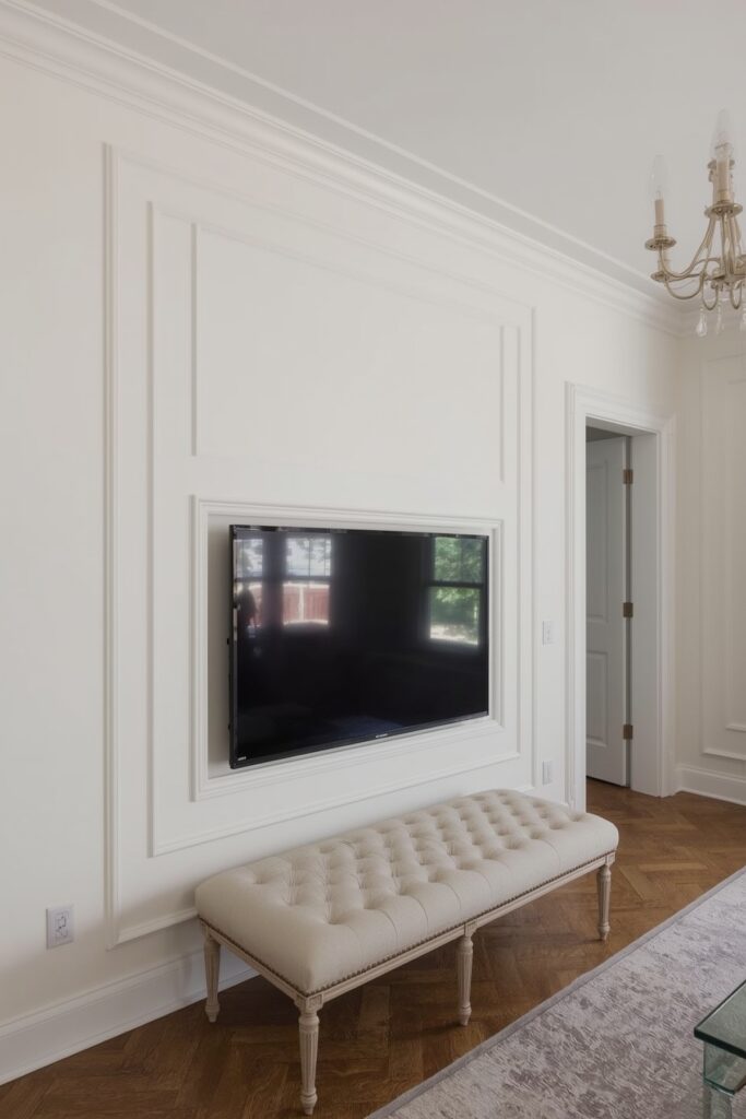 TV Framed in Crown Molding Feature Wall