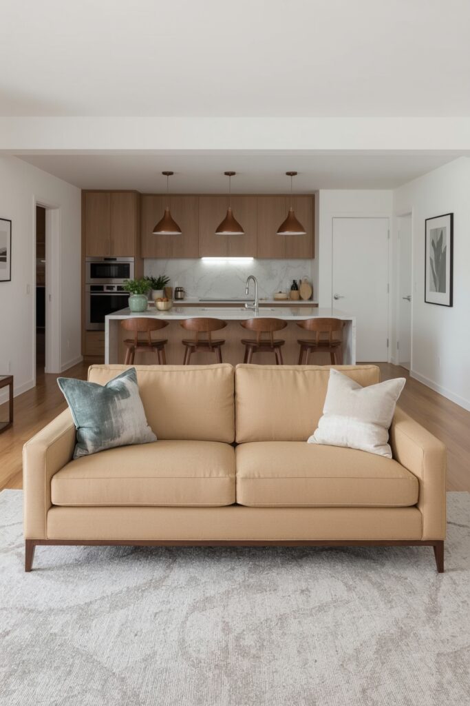 Sofa Facing Open Kitchen or Dining Space