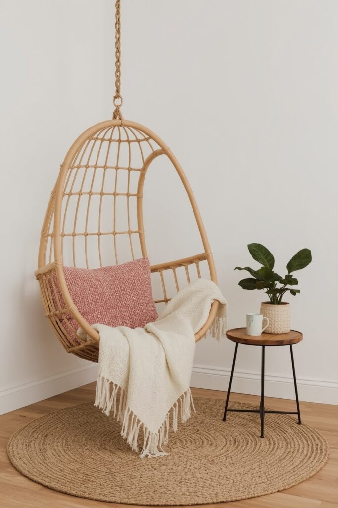 Hanging Rattan Chair in a Corner