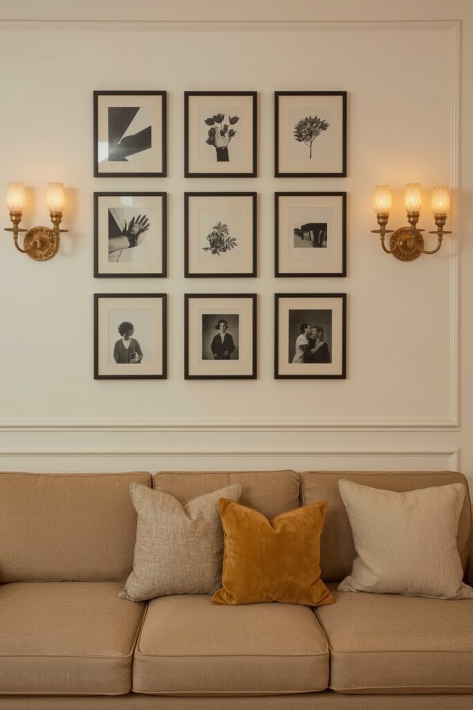 Gallery Lounge with Sconces for Lighting