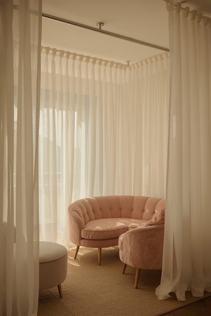 Lounge Framed with Sheer Curtains