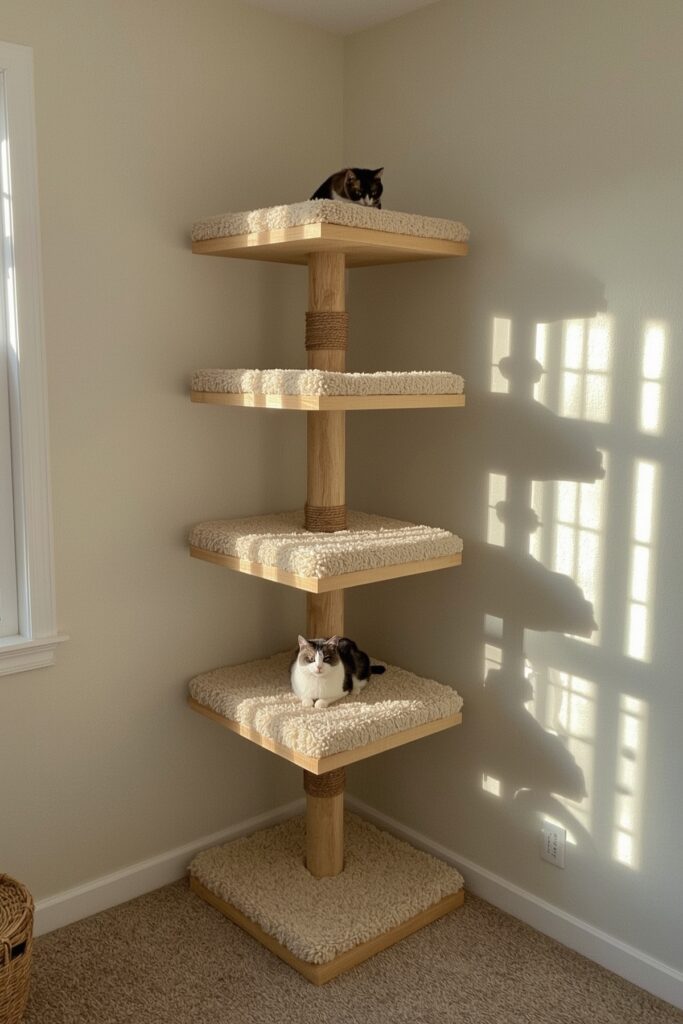Corner Cat Tree Built from Scrap Wood