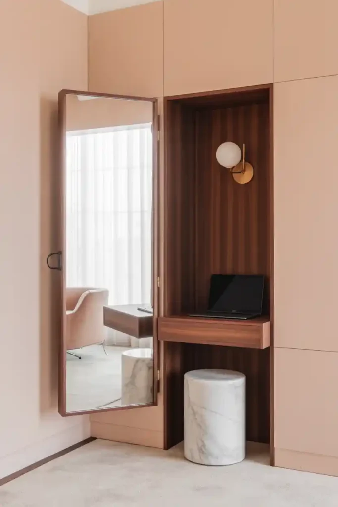 Fold-Down Writing Desk Behind Mirror