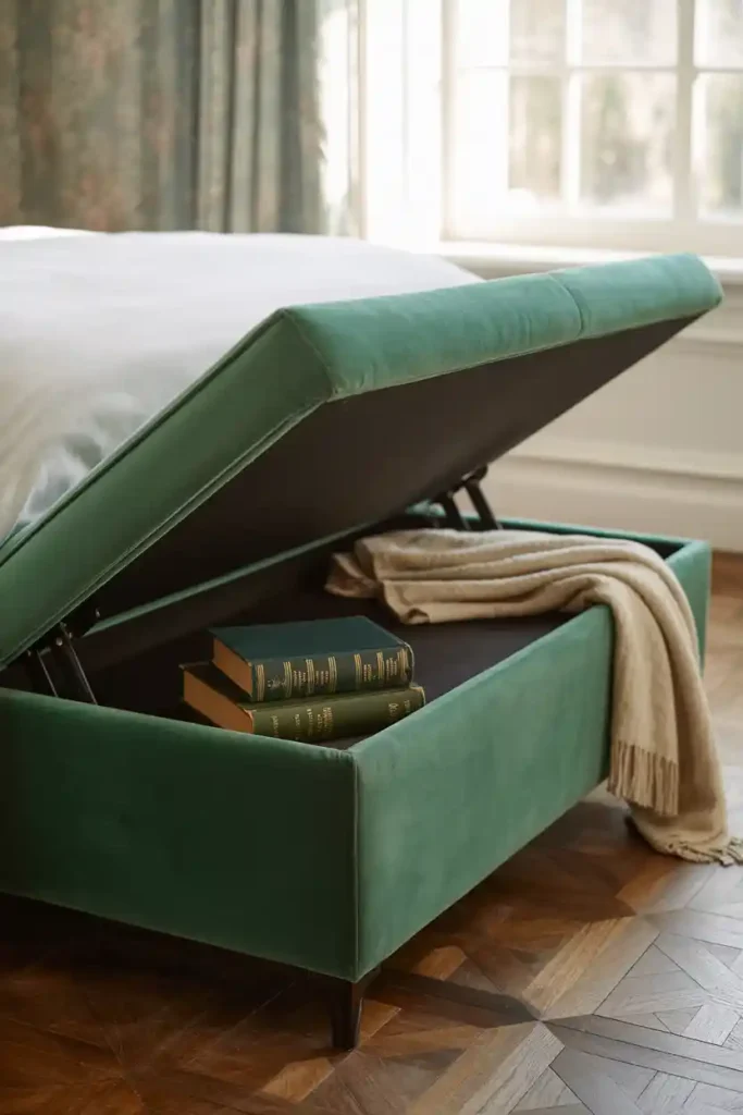 Bench with Lift-Top Compartment at Bed Foot