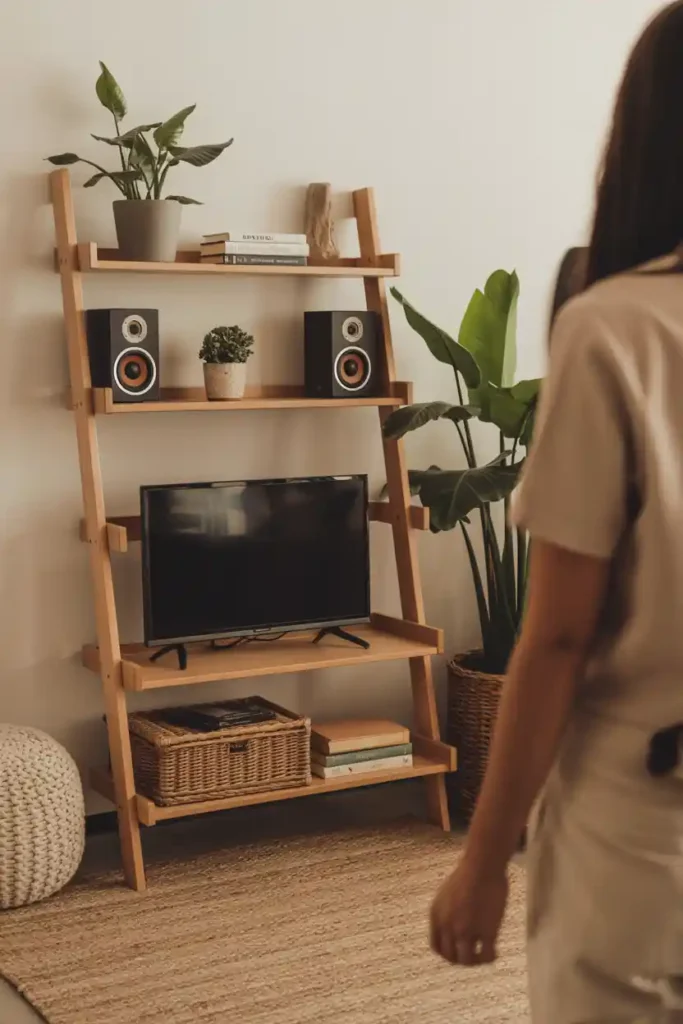 TV on a Ladder Shelf Unit