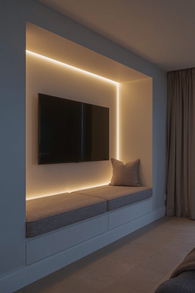 Recessed TV Nook with Accent Lighting