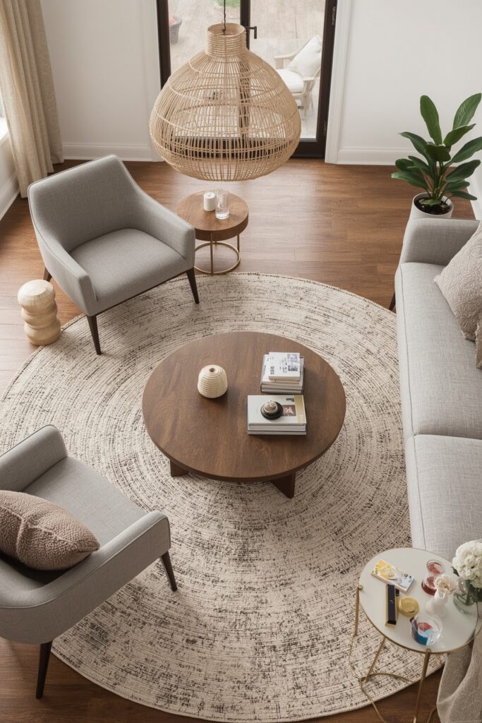 Round Coffee Table in Centered Layout